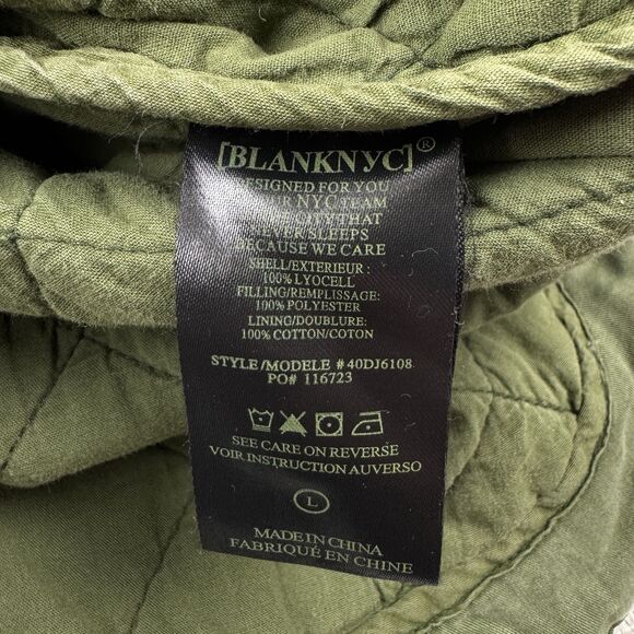 Blank NYC Happy Camper Long Quilted Jacket Women's Green Shacket Large - Picture 15 of 16